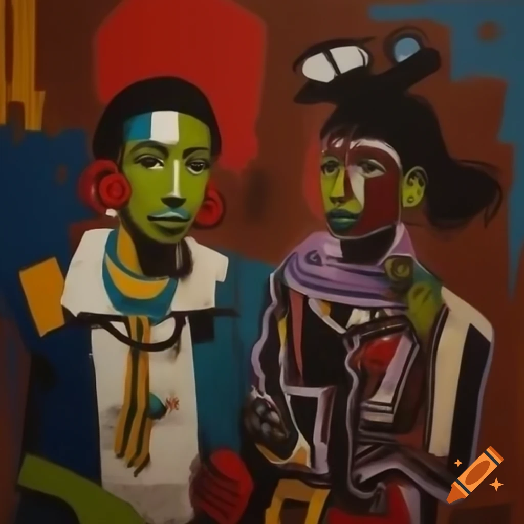 Medieval people illustrated in Jean-Michel Basquiat style
