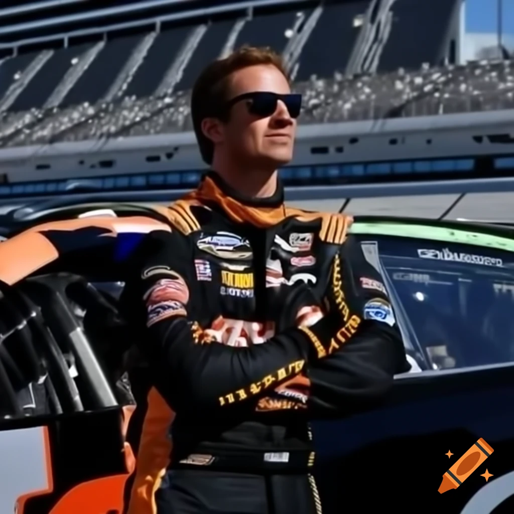 NASCAR driver outside car expressing intense emotion