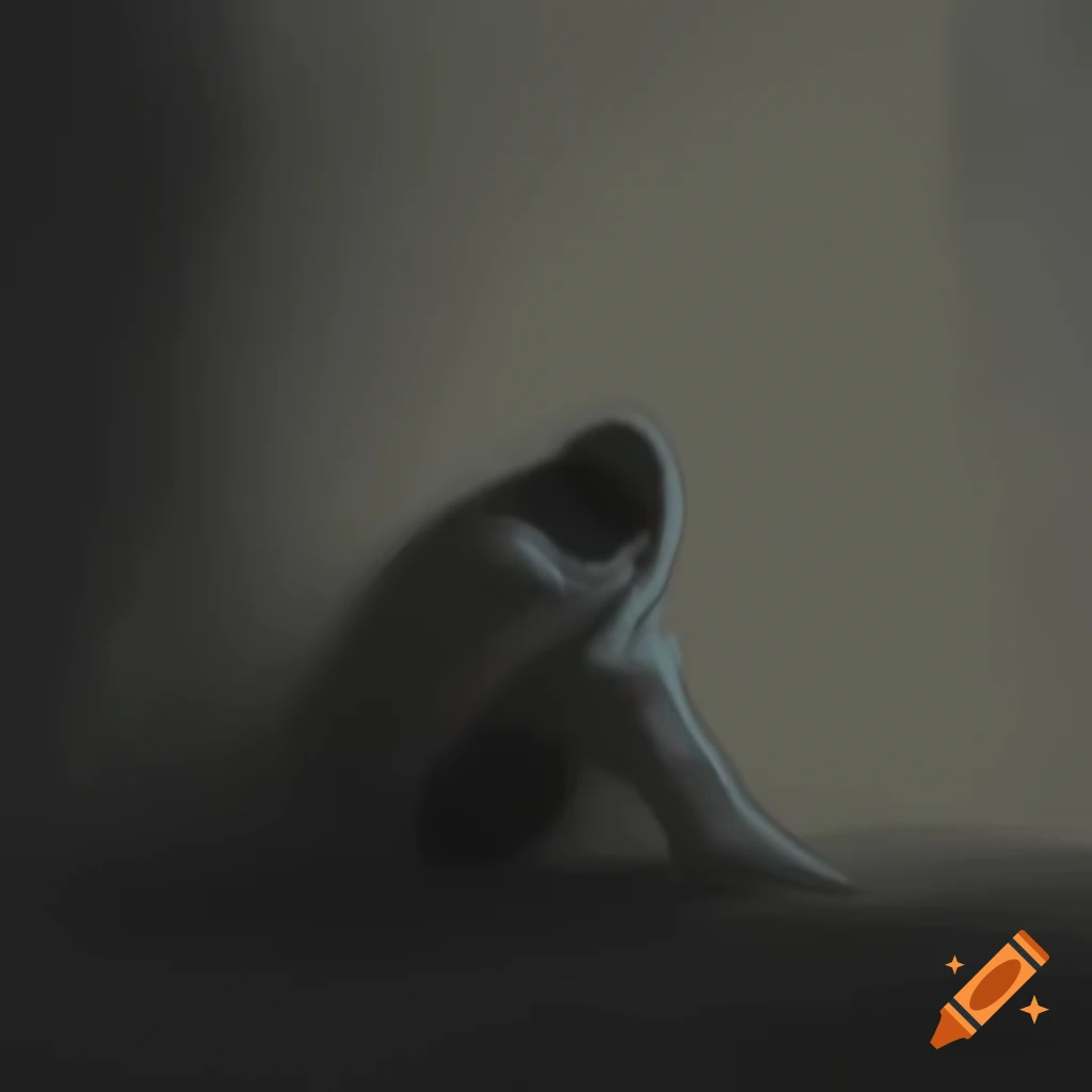 Solitary figure in dim light, lost in thought, evoking feelings of sorrow
