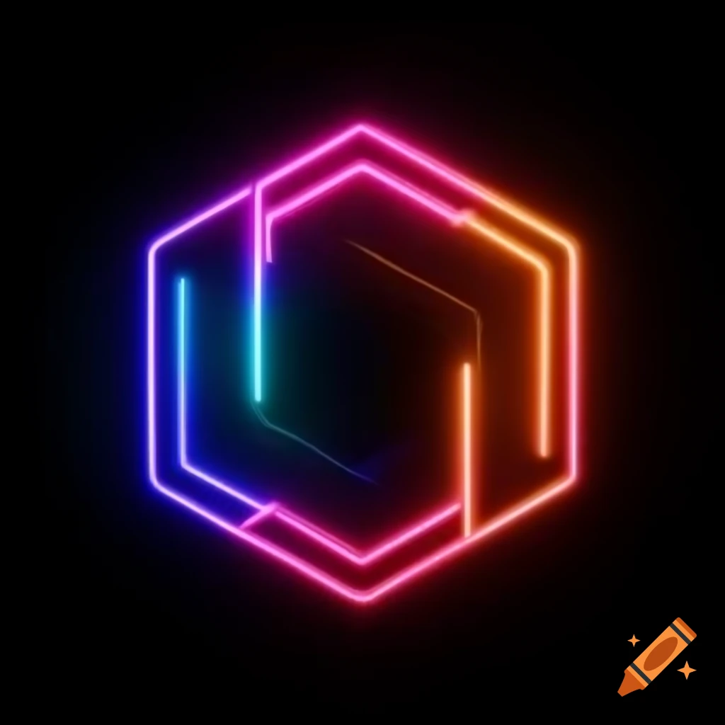 Neon pentagon with color gradient on black background on craiyon