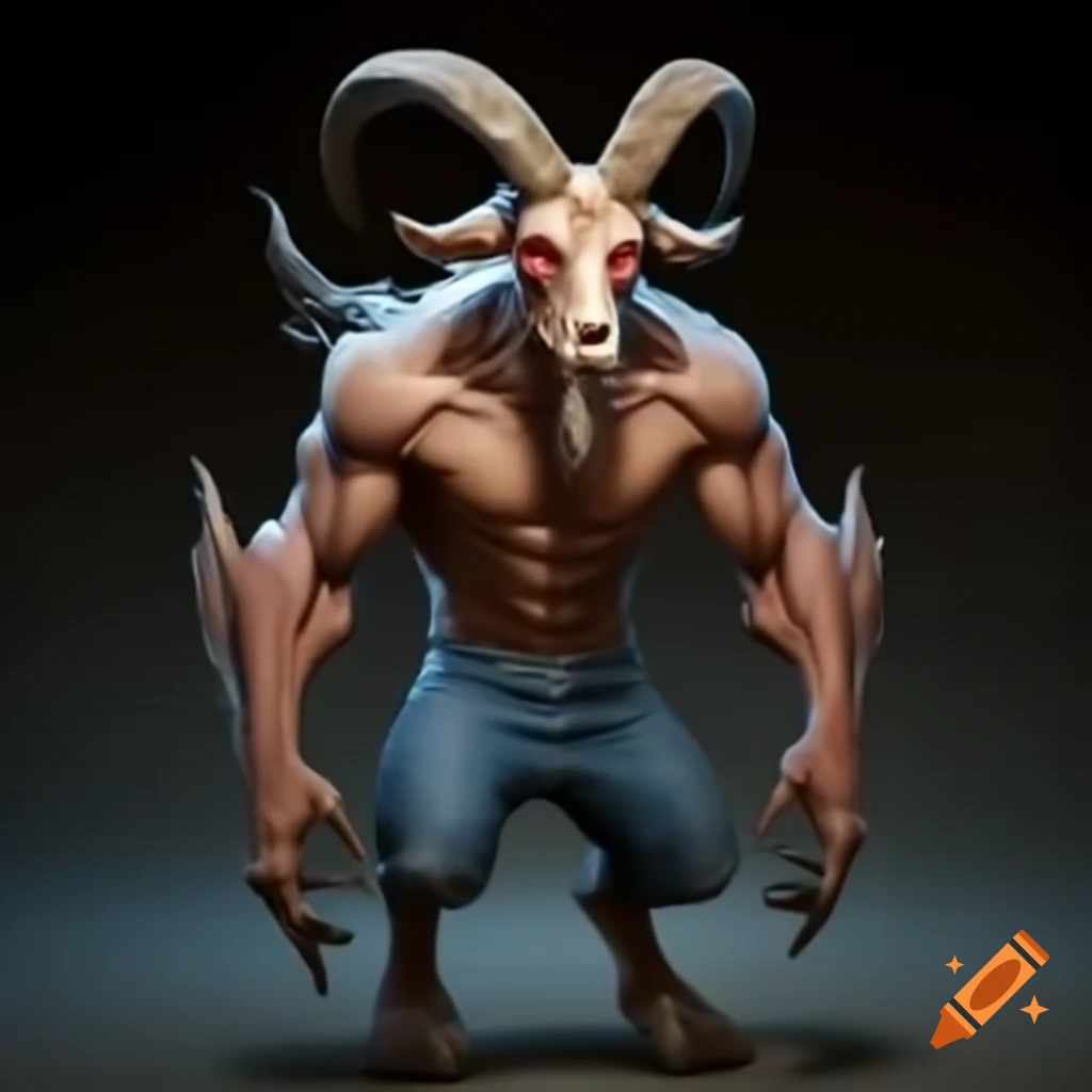 Goat-headed demon with muscular body and tennis shoes in realistic depiction