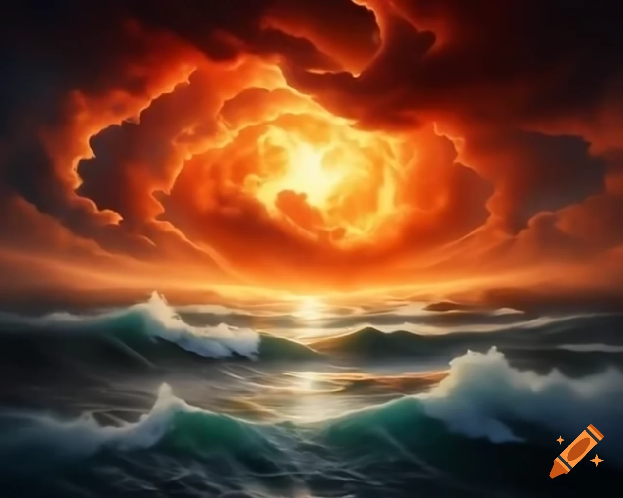 Intricate neo-hyperrealism artwork showcasing fire and water contrast