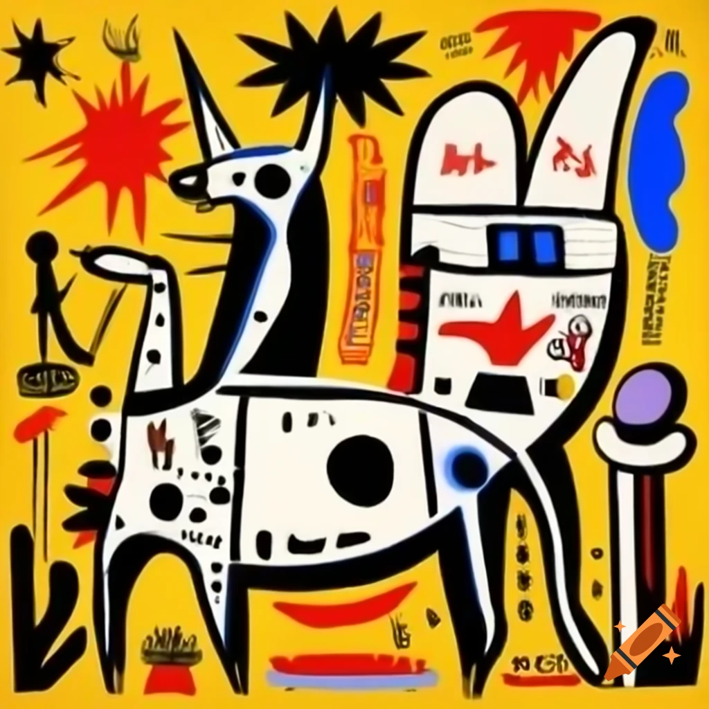 Medieval animals in Jean-Michel Basquiat painting style