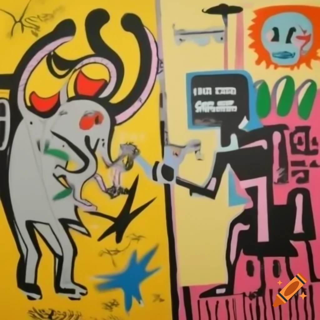 Taylor Swift battling strange creatures in Basquiat painting style