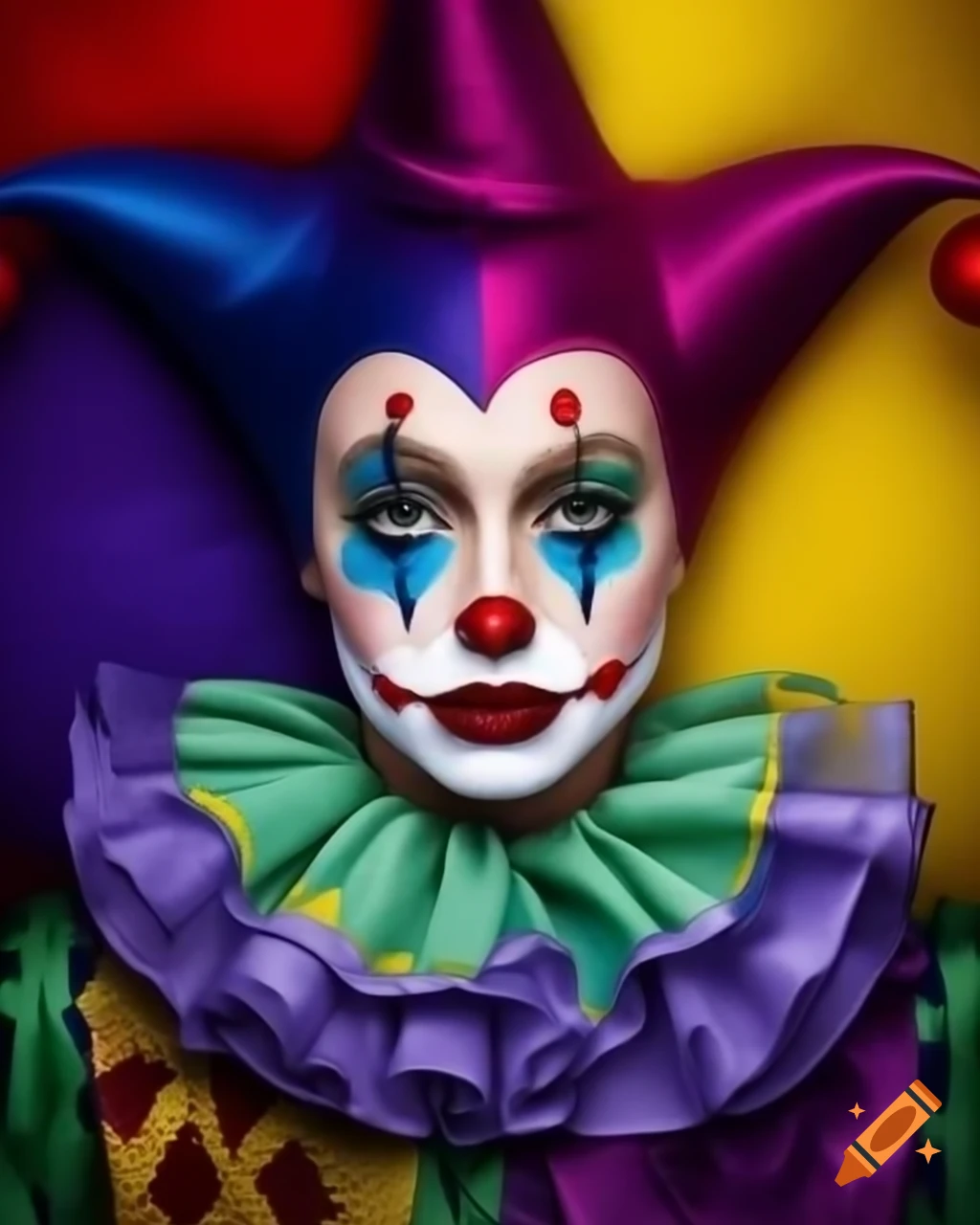 Person with vibrant harlequin face paint