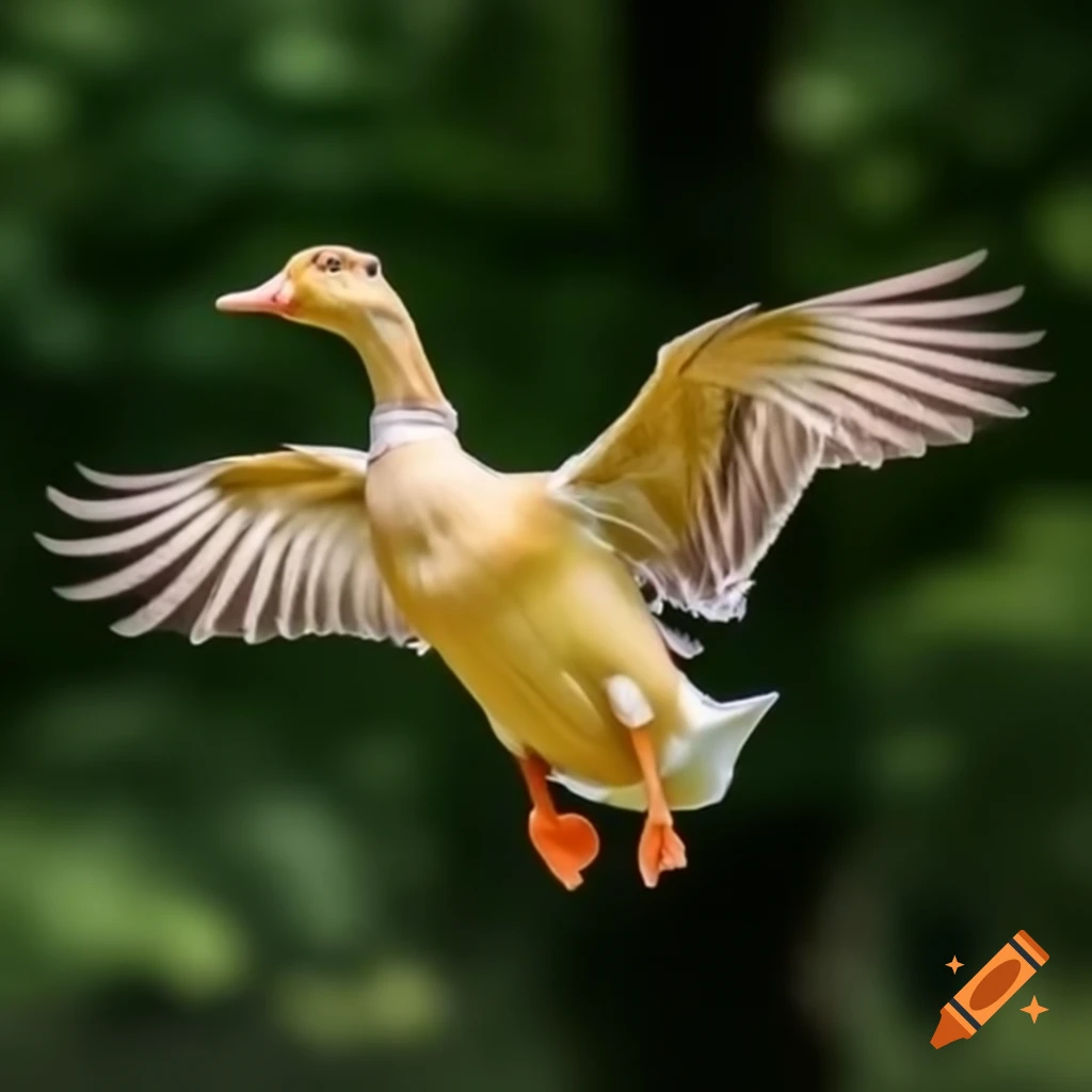 Round yellow duck jumping over trees