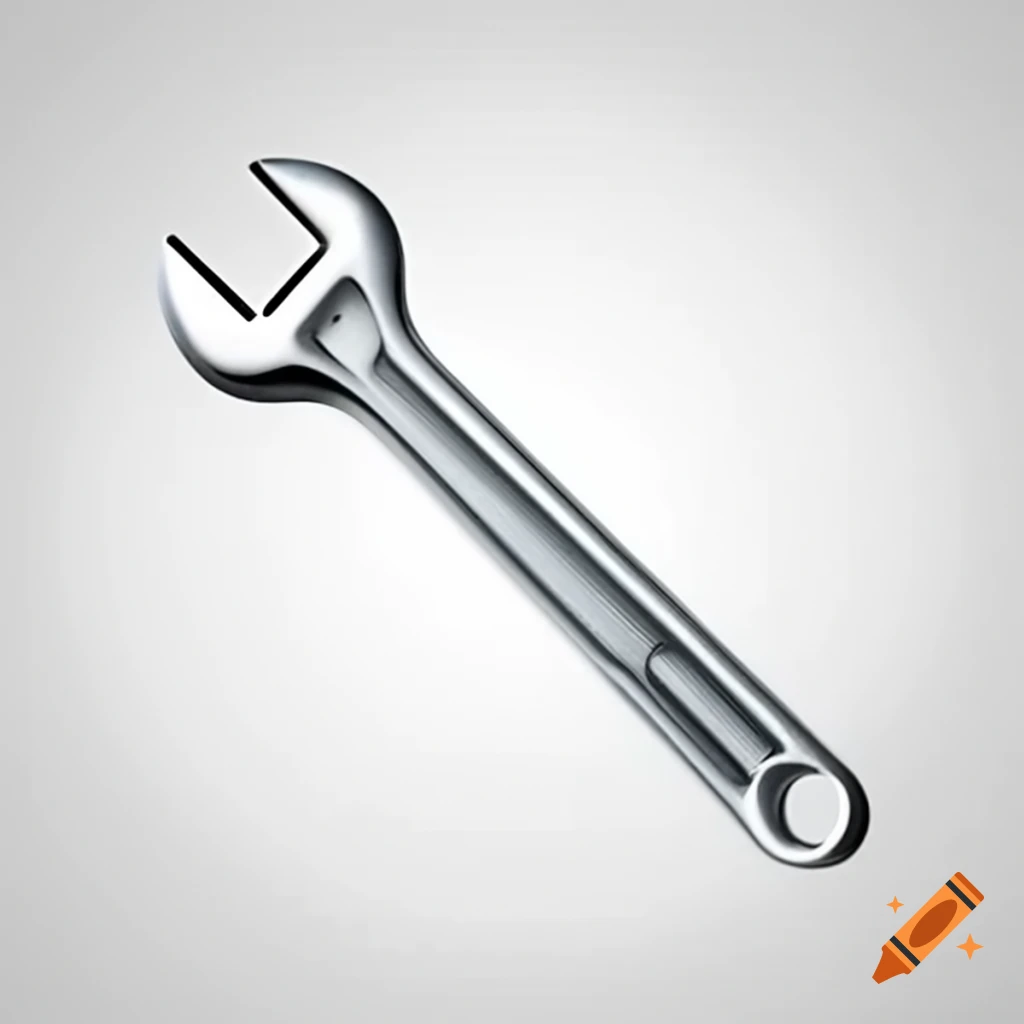 Realistic 3D chrome silver wrench