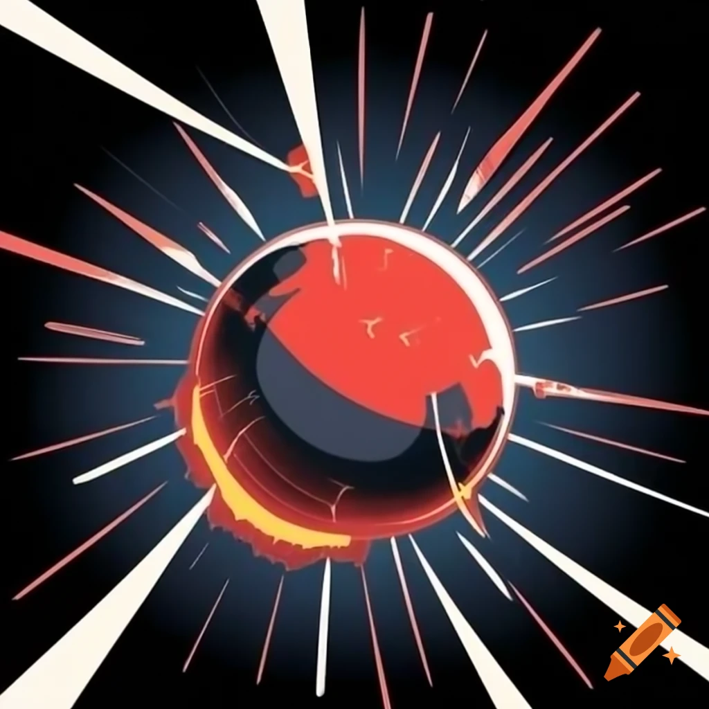 Soviet-style propaganda image of atomic bomb falling from the sky with dramatic lines