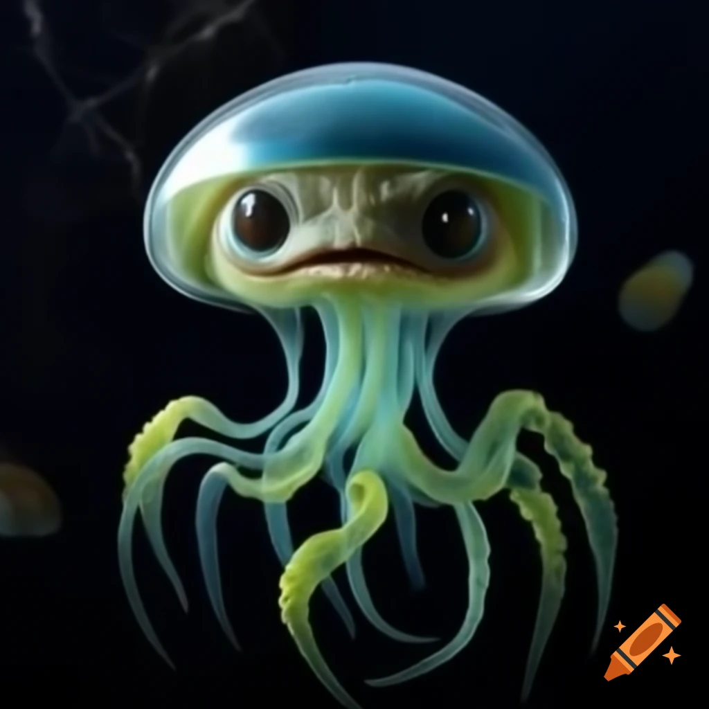 Androgynous alien with jellyfish, sloth, and lobster features