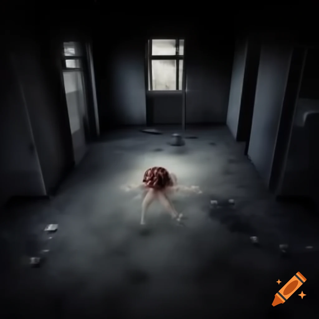 Eerie scene of tripedal slimy Nutella-like organism in darkness with searchlights