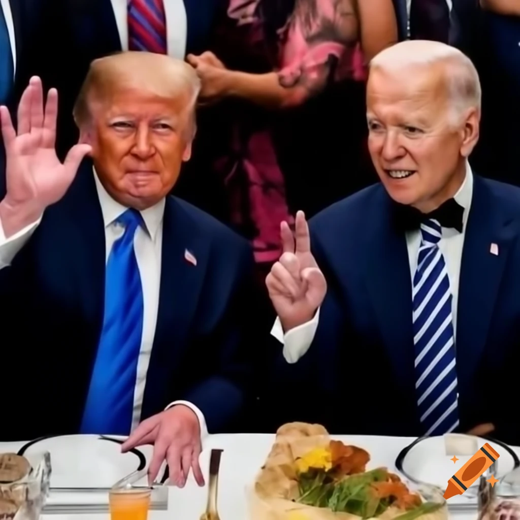 Political figures Donald Trump and Joe Biden on a dinner date