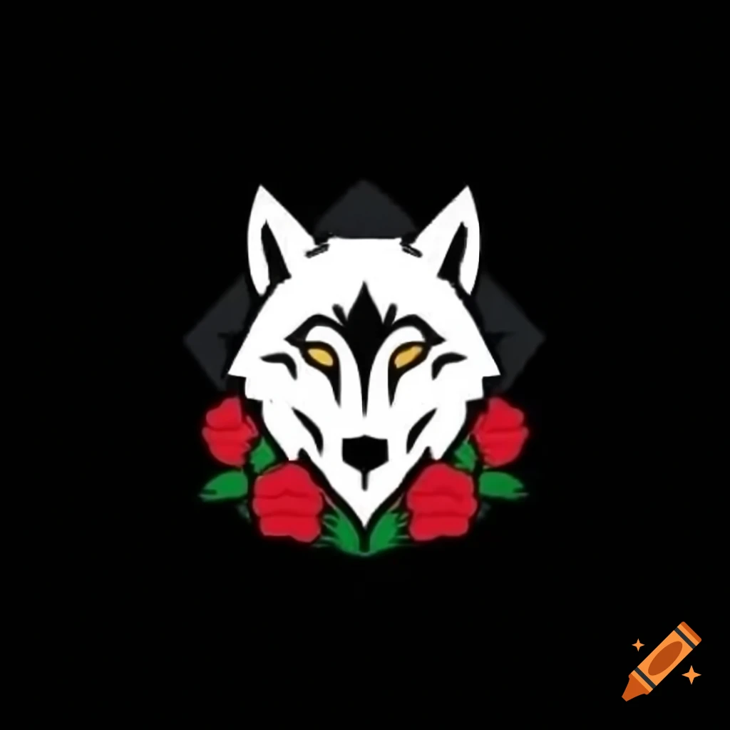 Minimalist logo featuring wolf and roses design