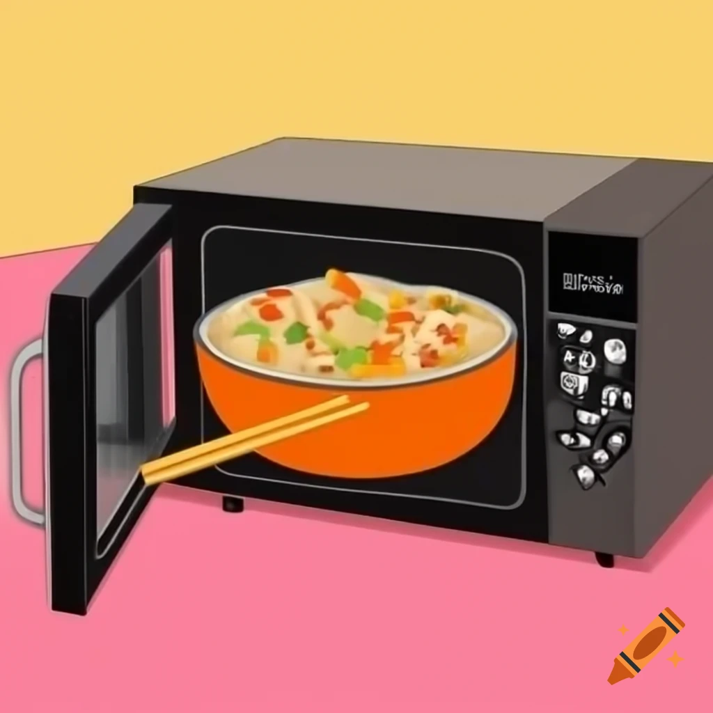 Microwave with instant noodles inside