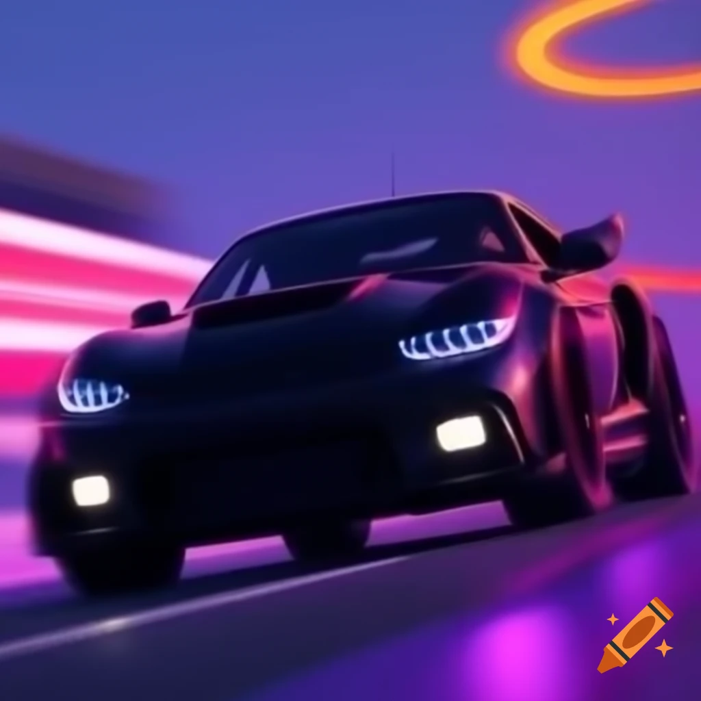 Animated black and purple car speeding