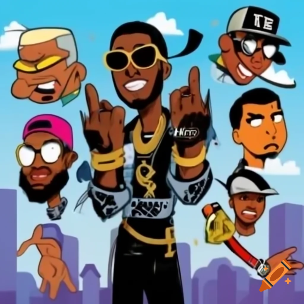 Full-body cartoon character of rapper P. Diddy in vibrant comic book and retro cartoon styles