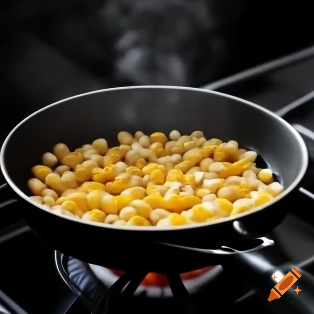 Hot boiling oil in a pan with corn kernels
