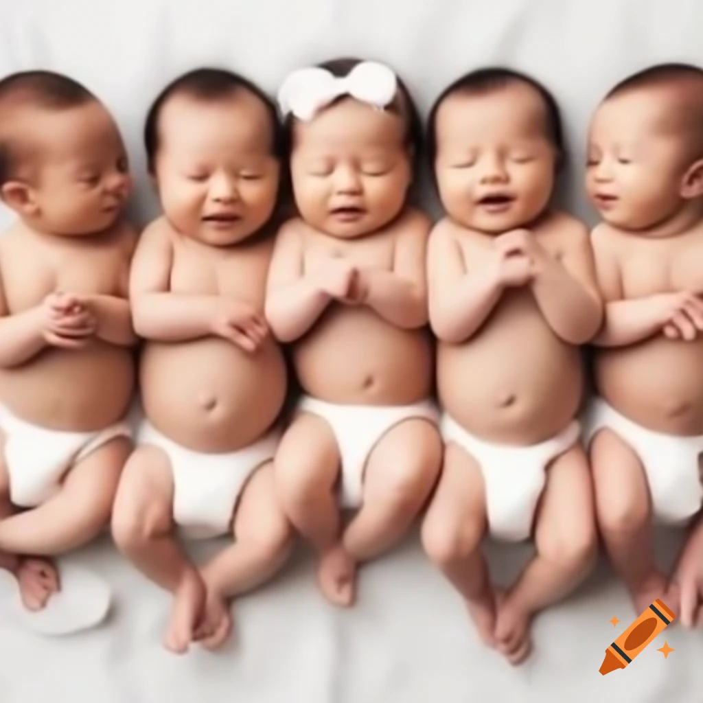 Quintuplet babies in a cozy setting