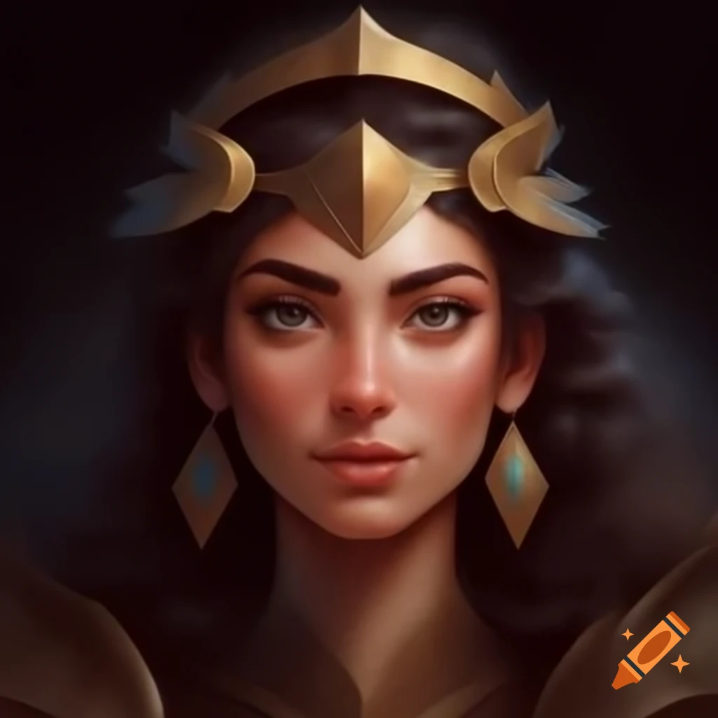 Headshot of angelic Greek woman character from Dungeons and Dragons with political influence