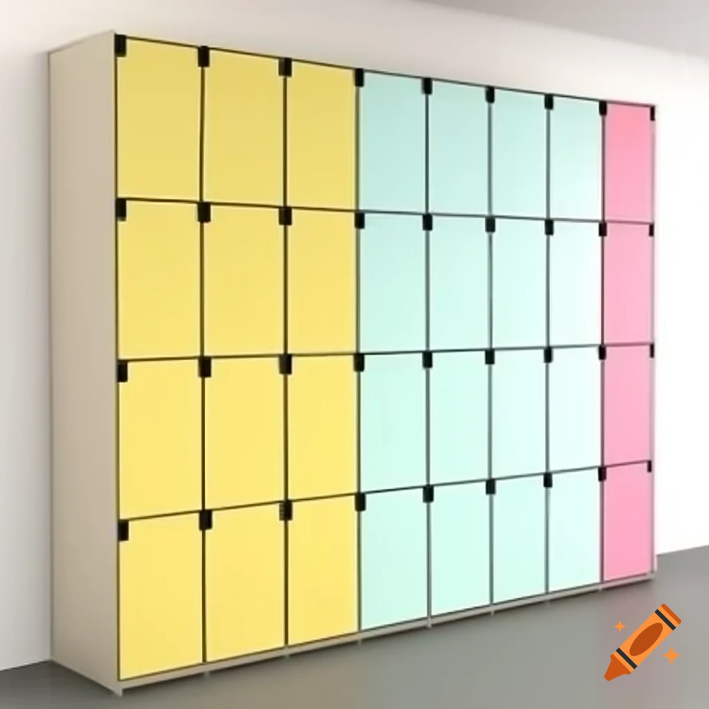 Locker changing room with stack of five individual doors