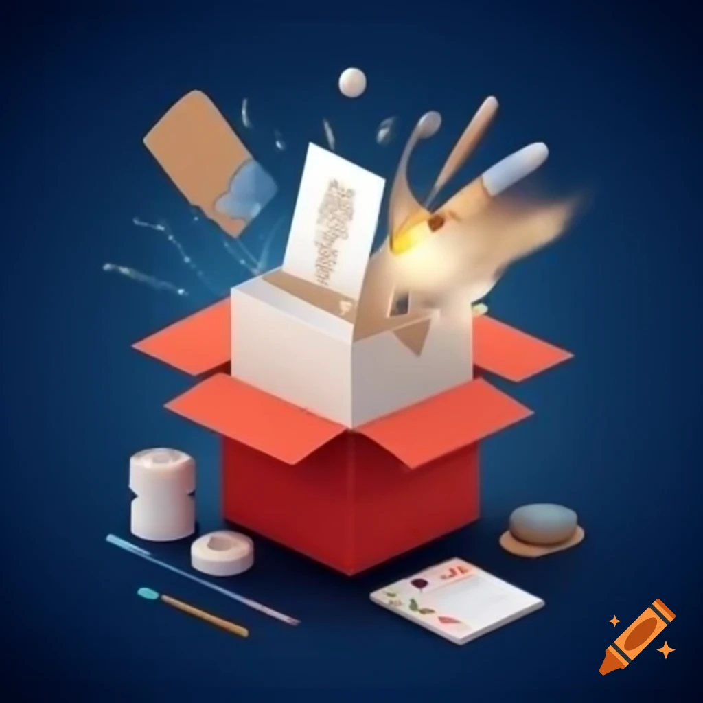 Business Logo Featuring A Box Overflowing With Arts And Crafts Supplies 