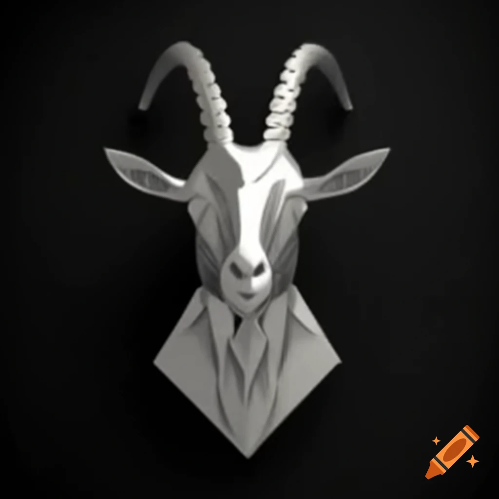 3D polygonal silver metallic goat bust on black background