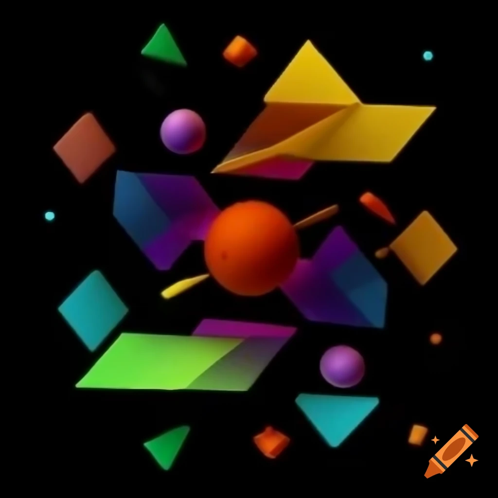Colorful distorted digital world with random geometric shapes