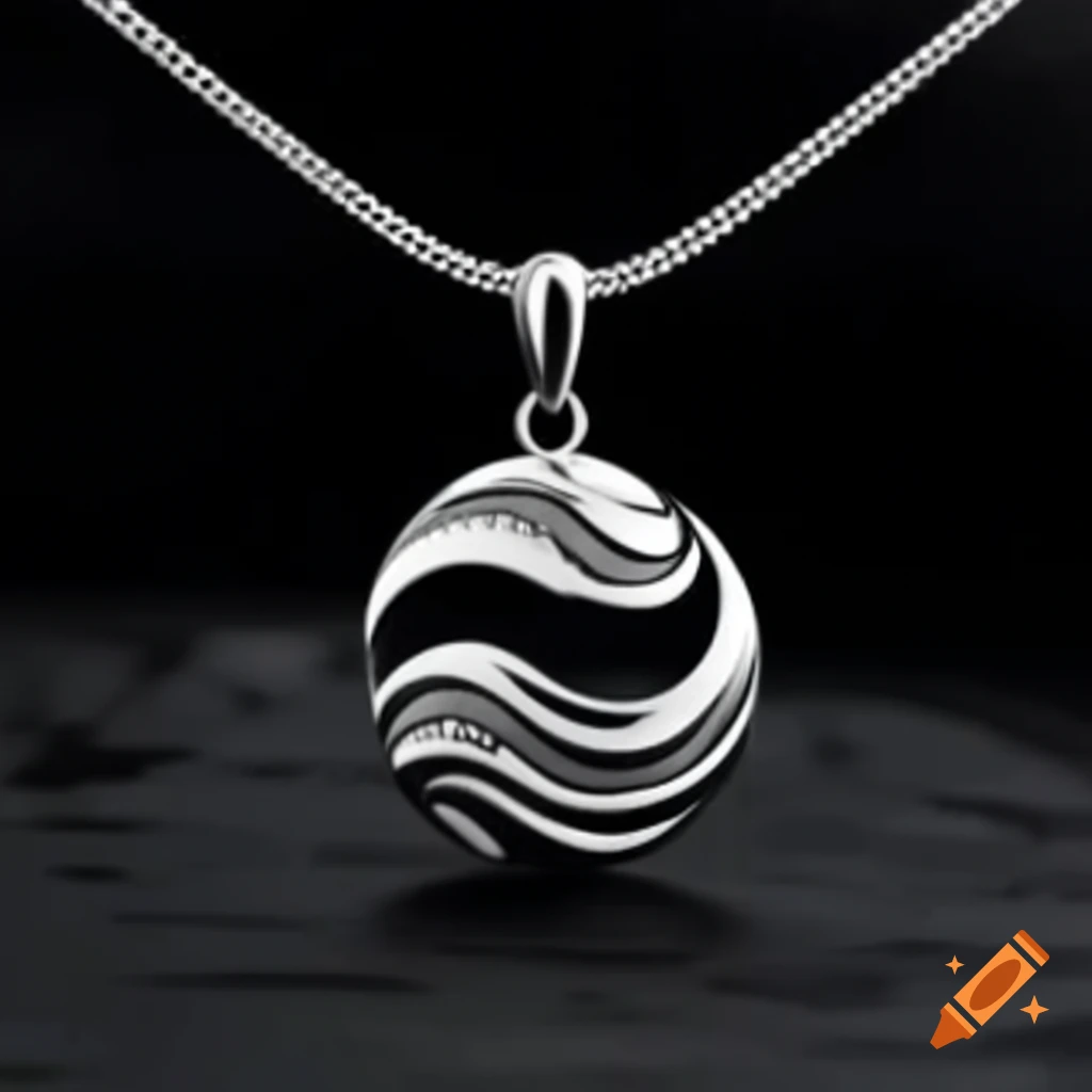 Silver water orb necklace pendant with wave-like patterns