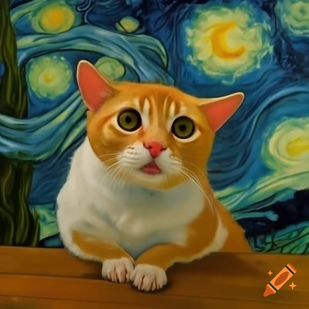 Cats swimming in the style of Van Gogh