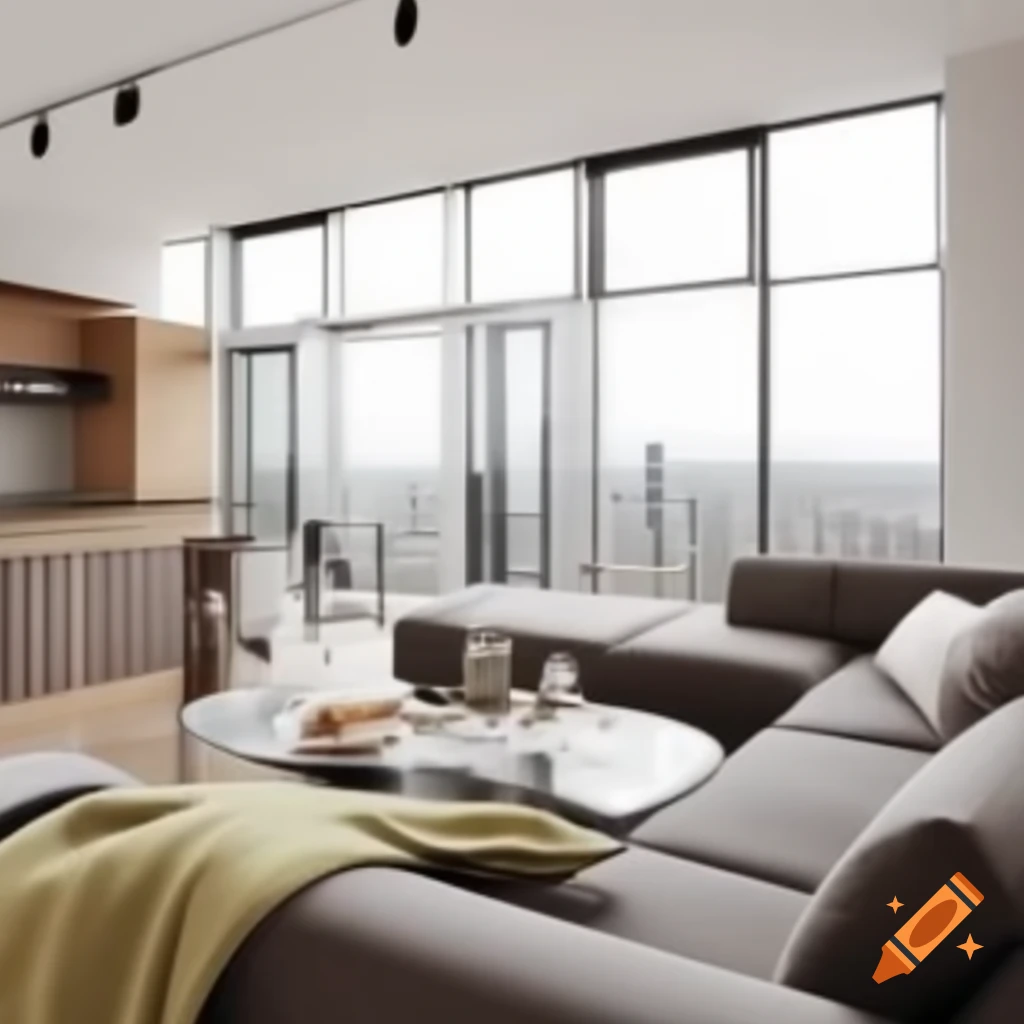 Realistic images of single apartment with poorly designed furniture and nice views