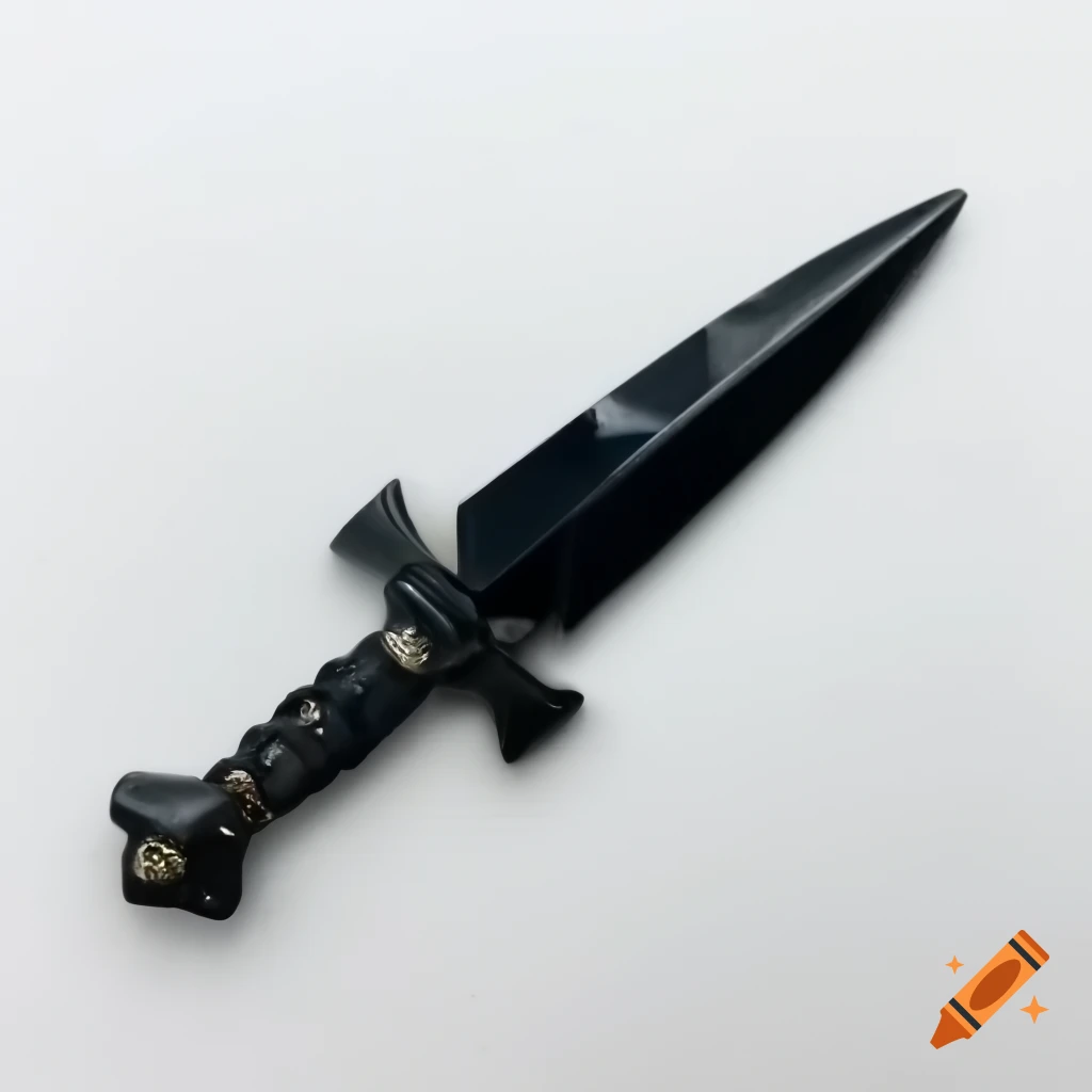 Obsidian crystalline dagger on white background