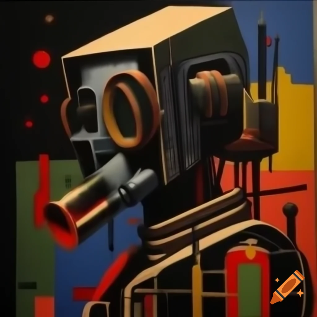 Medieval cyborgs painting in Jean-Michel Basquiat style
