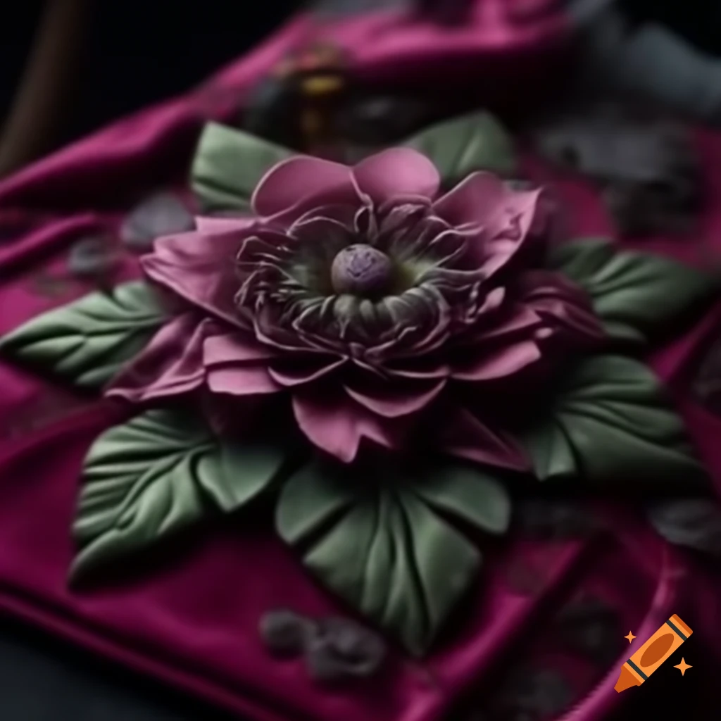 Gothic flower embroidery on magenta velvet fabric