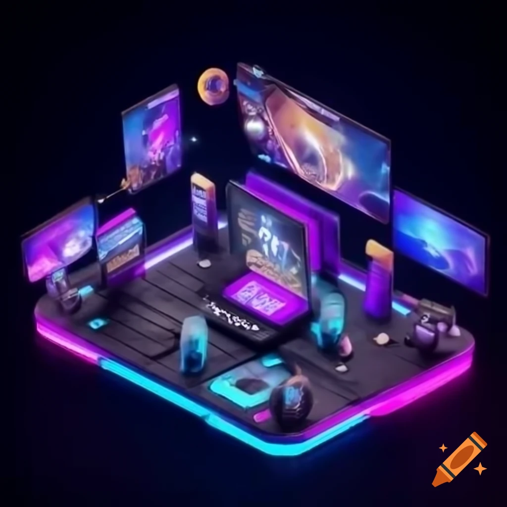 Futuristic gaming platform showcasing player profiles with avatars and badges