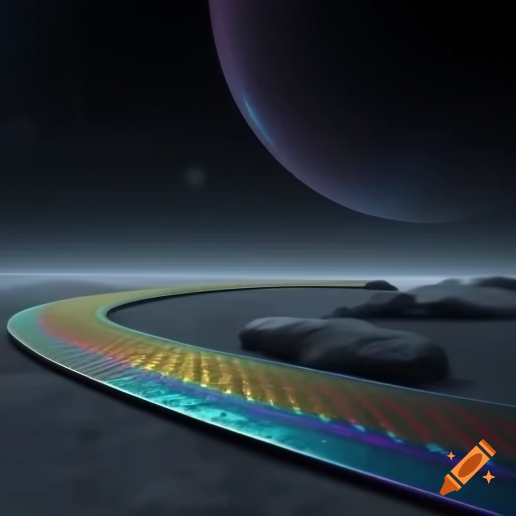 Futuristic sleek platform track with mosaic iridescent steel and concrete