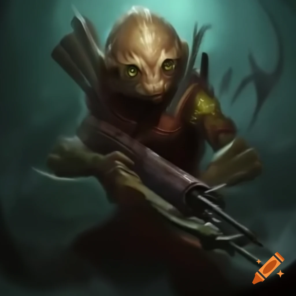 Half human, half fish creature wielding a crossbow