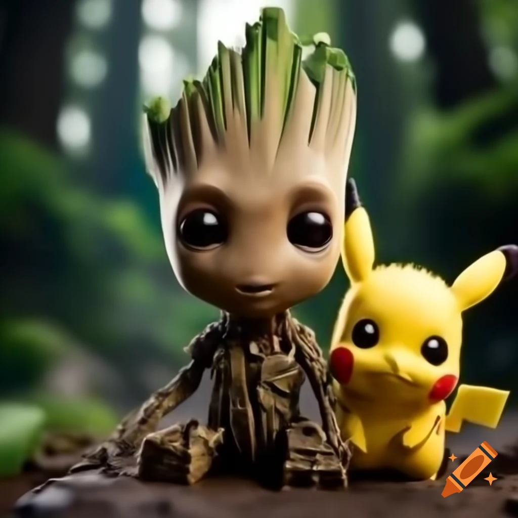 Baby Groot character alongside Pikachu