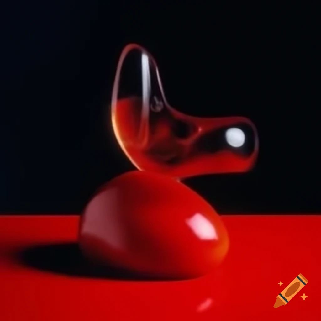 Pop surreal photography featuring red glass statue from the 2000s
