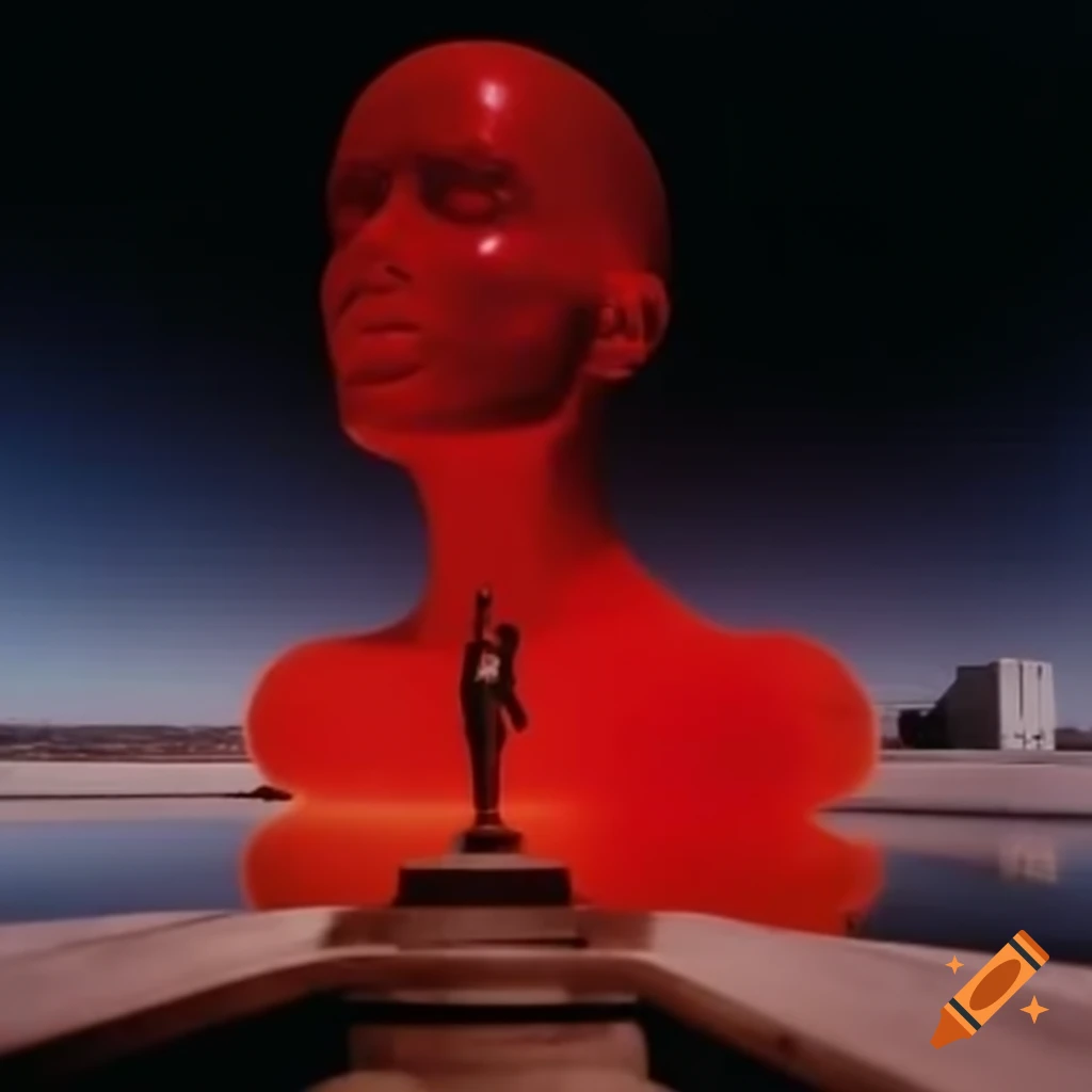 Pop surreal photography featuring a red glass statue