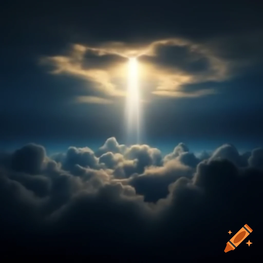 Serene clouds glowing with white light in dark sky, gold light emanating from behind