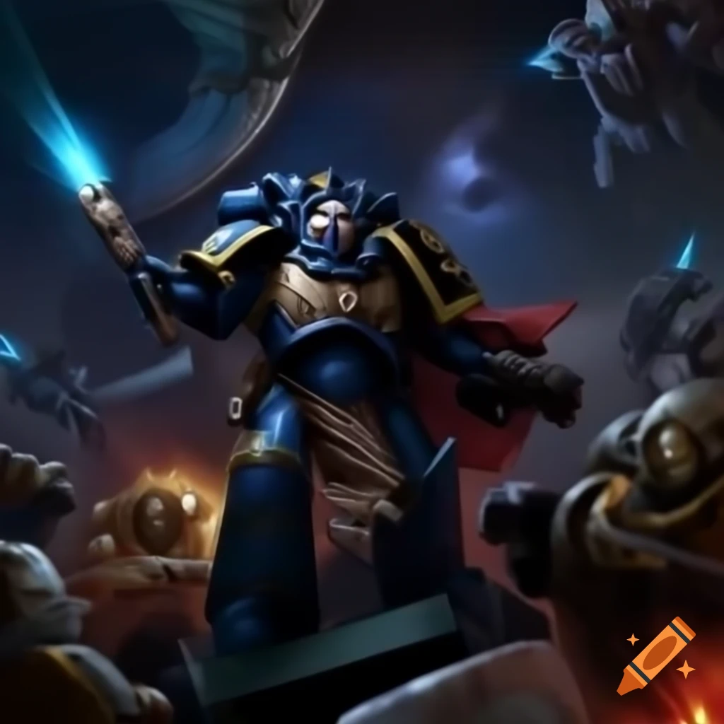 Space marine battling monsters in Warhammer 40k setting