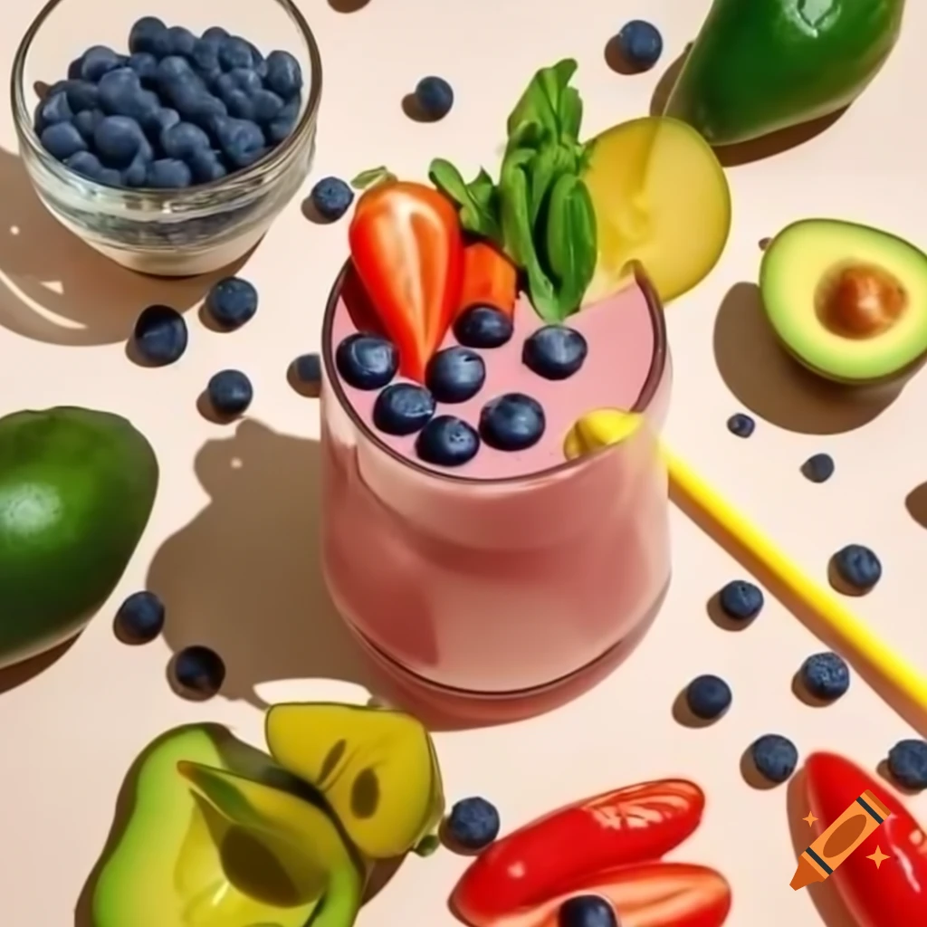 Colorful smoothie with fresh fruits and vegetables for health and wellness