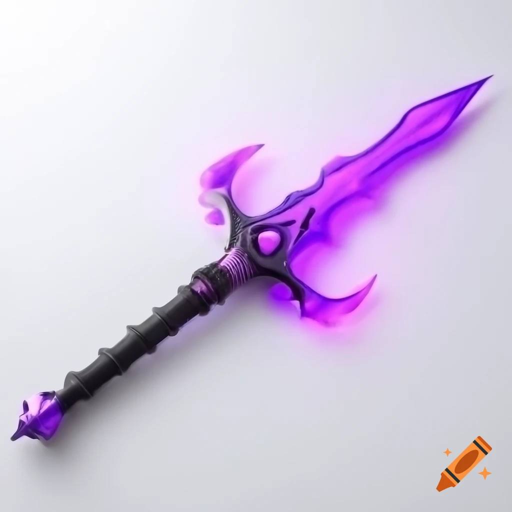 Fantasy purple magic runic dagger on white background