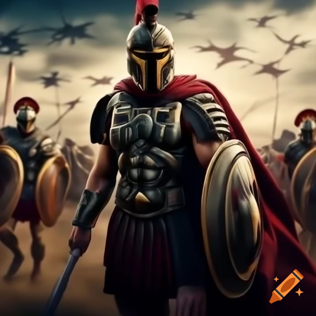 Spartan warrior standing resolutely amidst battle