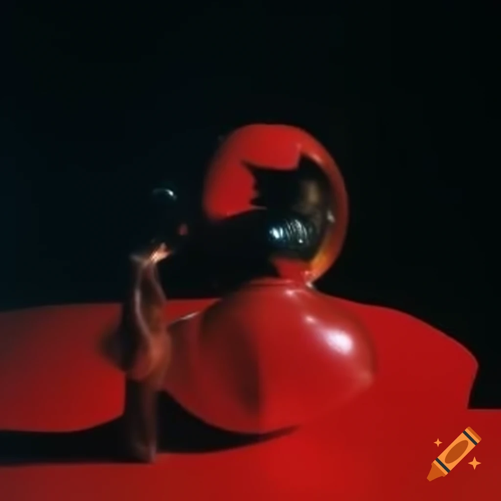 Pop surreal photography featuring red glass statue from the 2000s