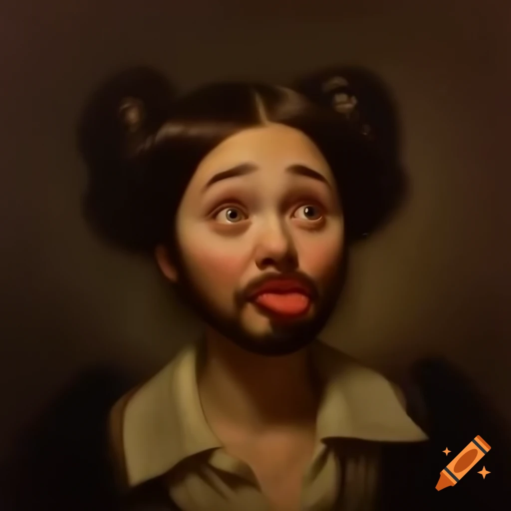 18th century oil painting of bearded woman in gothic style