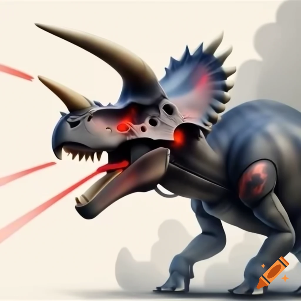 Futuristic triceratops shooting red lasers from mouth and eyes