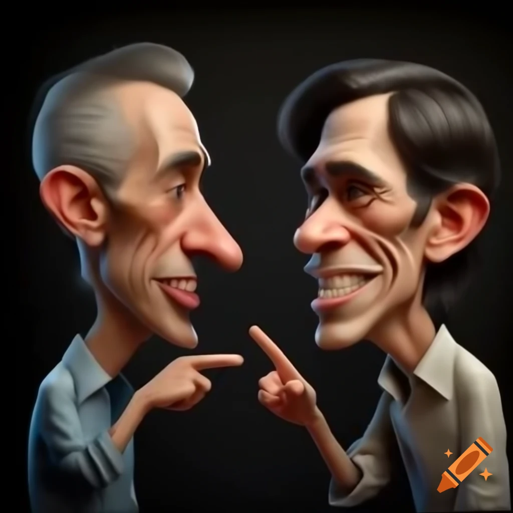 Caricature models smiling and conversing with vivid details