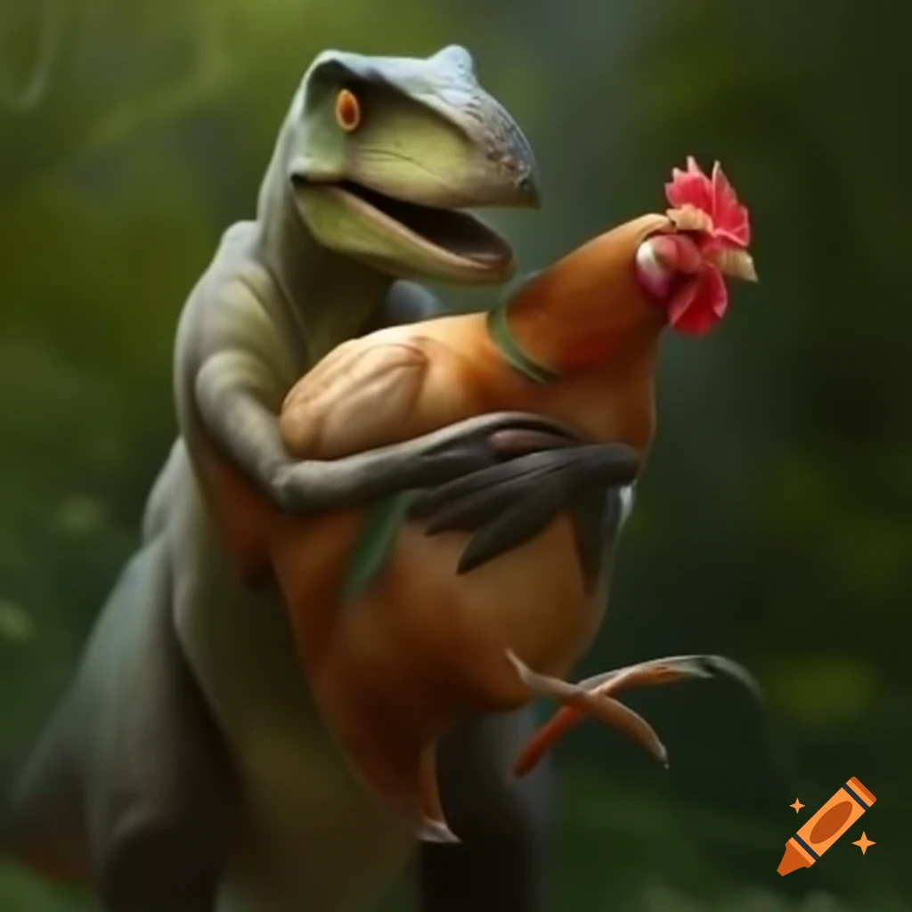 Dinosaur with chicken on its back