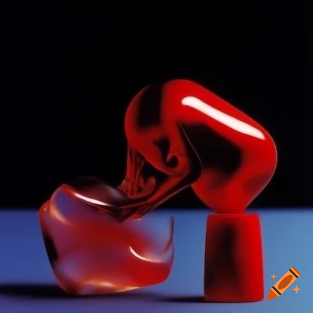 Pop surreal photography featuring a red glass statue