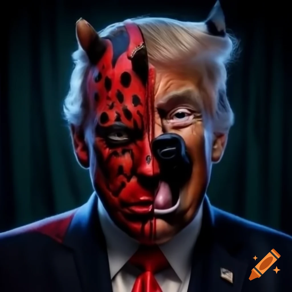 Humorous illustration of Trump playfully interacting with cats and dogs